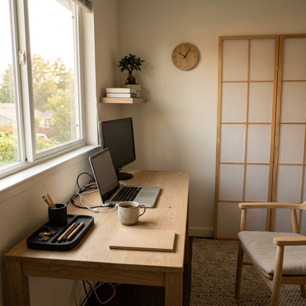 Achieve Peak Focus With Thoughtful Japandi Office Decor