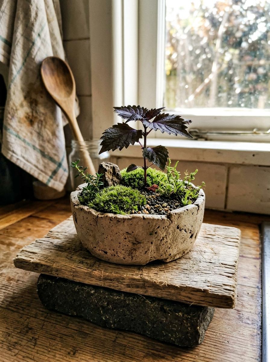 Aesthetic Harmony Found In A Miniature Japandi Herb Garden