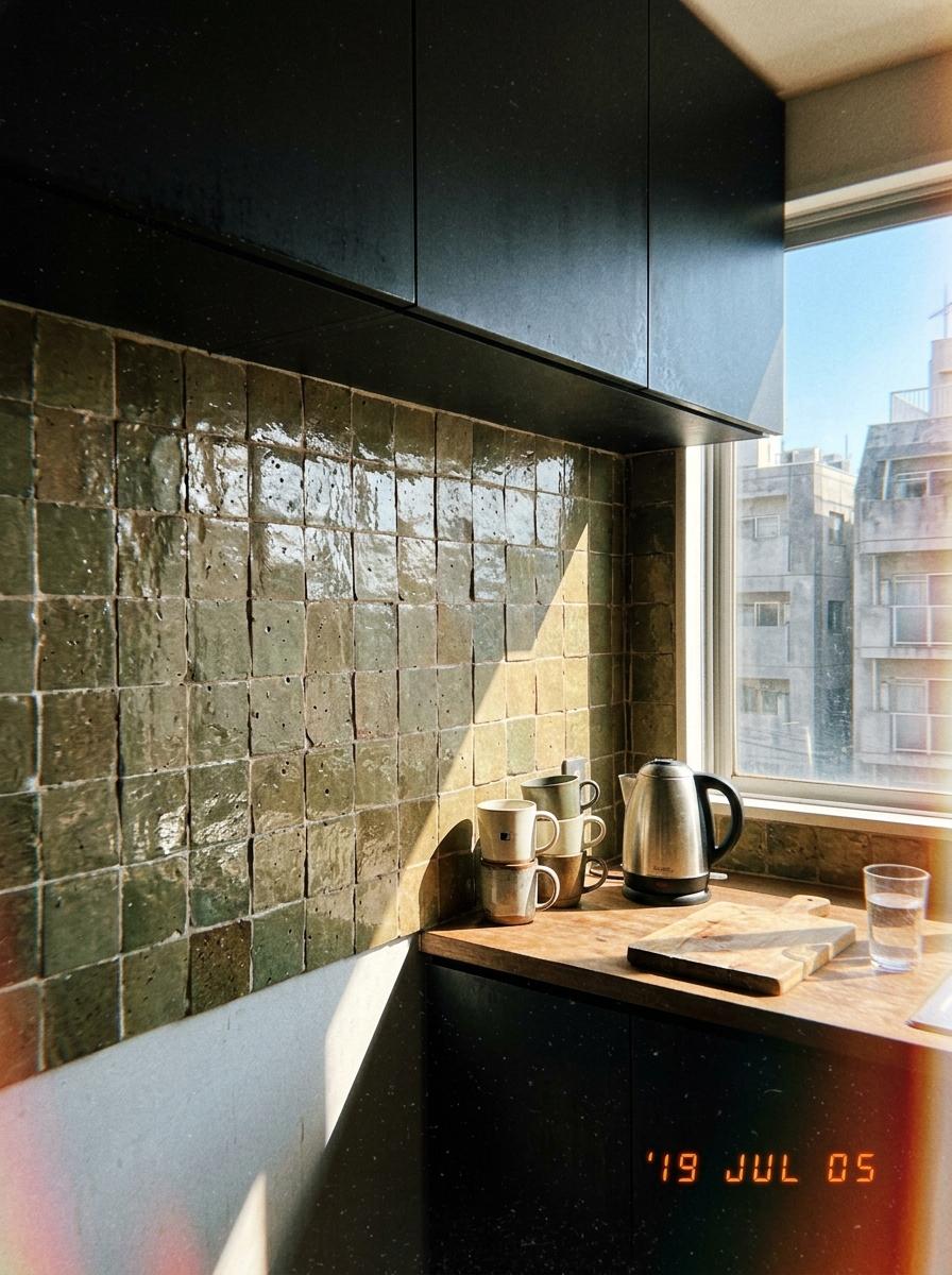 An Elegant Apartment Showcasing Earthy Japandi Backsplash Textures
