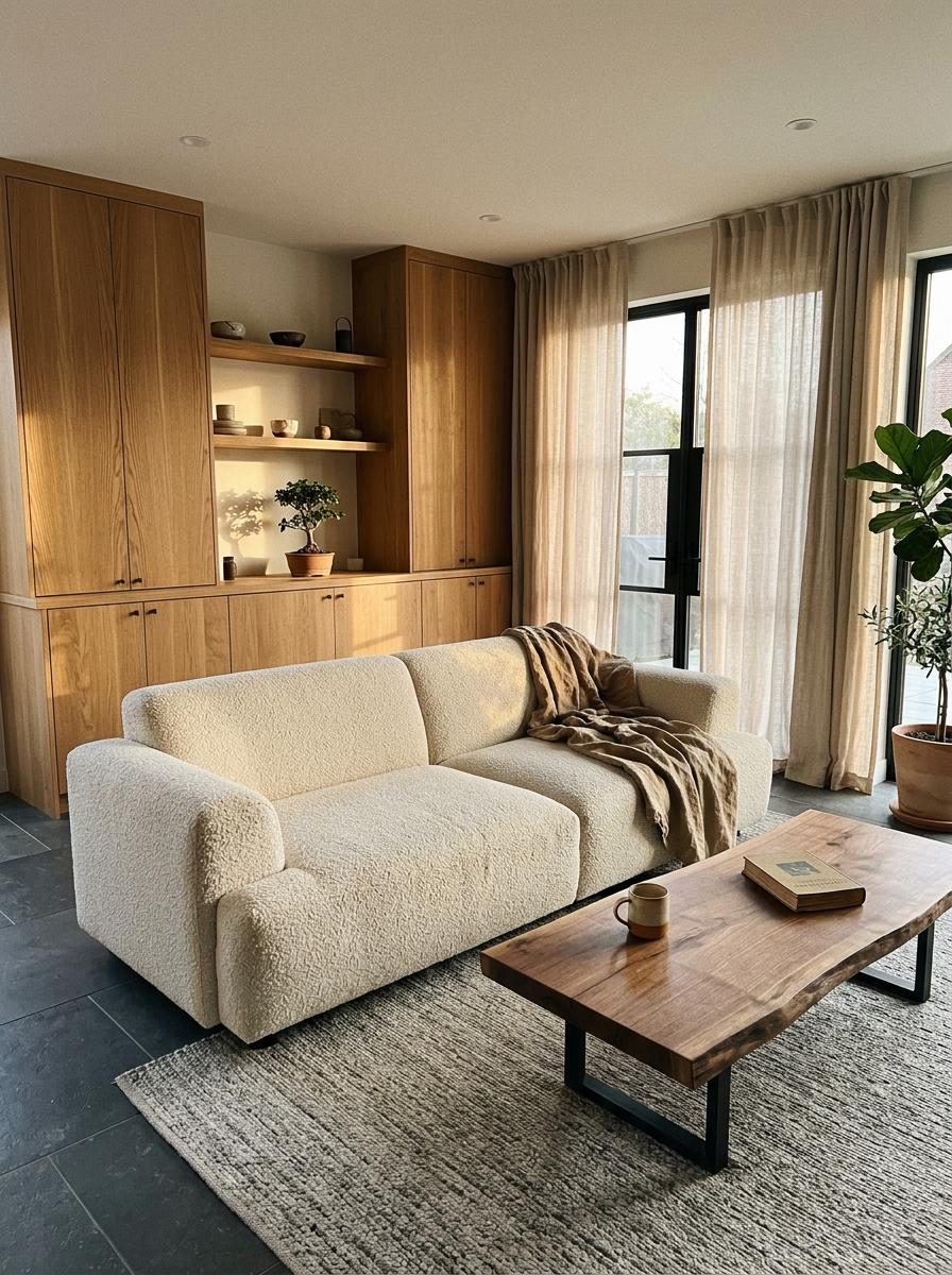 An Elegant Home Centered Around An Organic Japandi Living Room