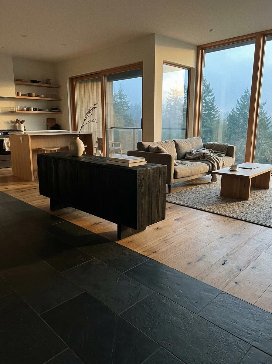 An Open Concept Living Space With Japandi Design Principles