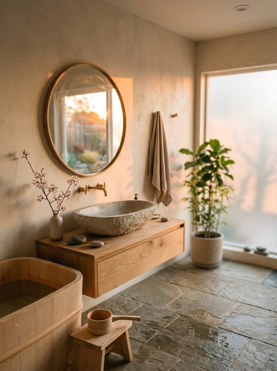 An Organic Sanctuary Featuring Japandi Bathroom Style