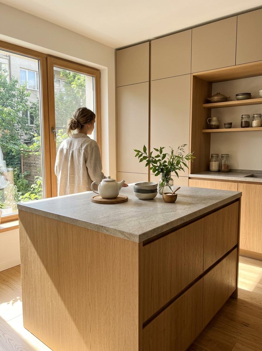 An Organized Home Centered Around A Japandi Kitchen Island