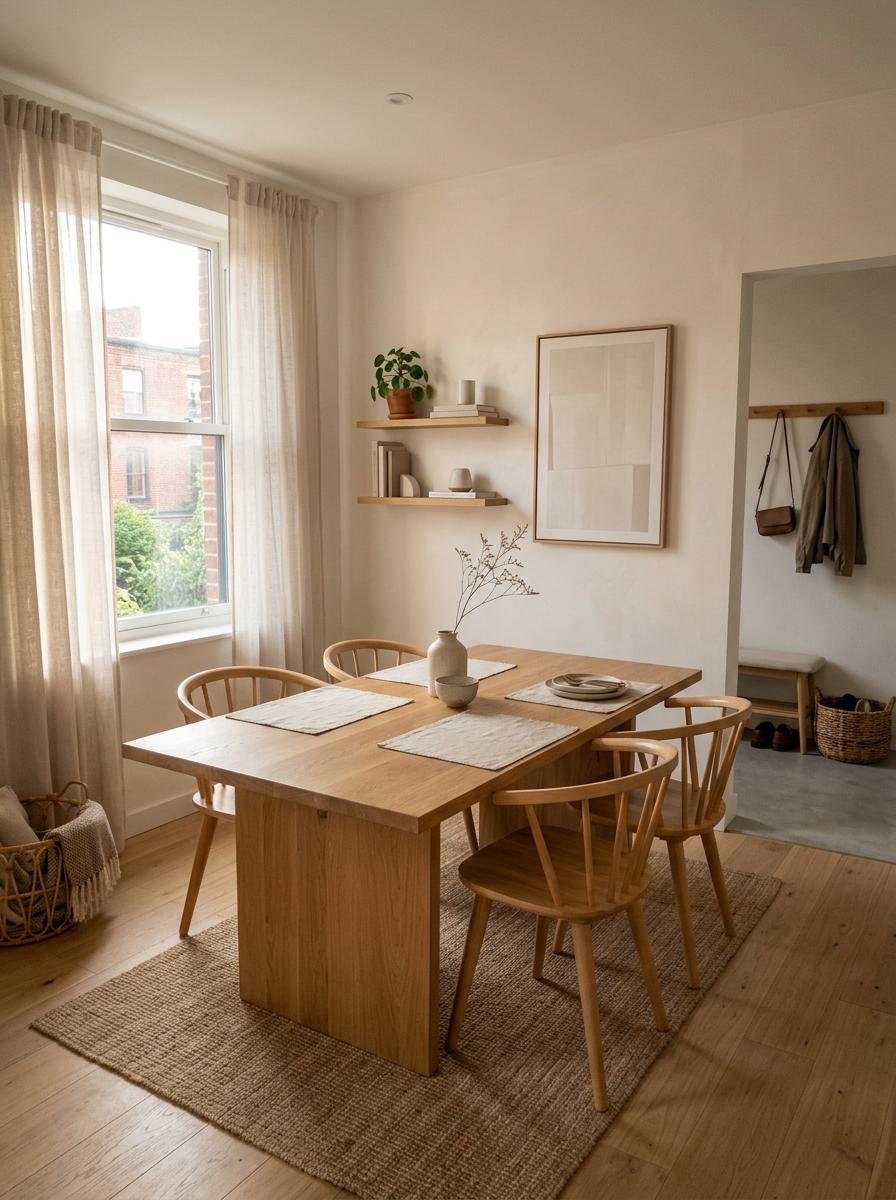 An Organized Home Featuring A Sleek Japandi Dining Room