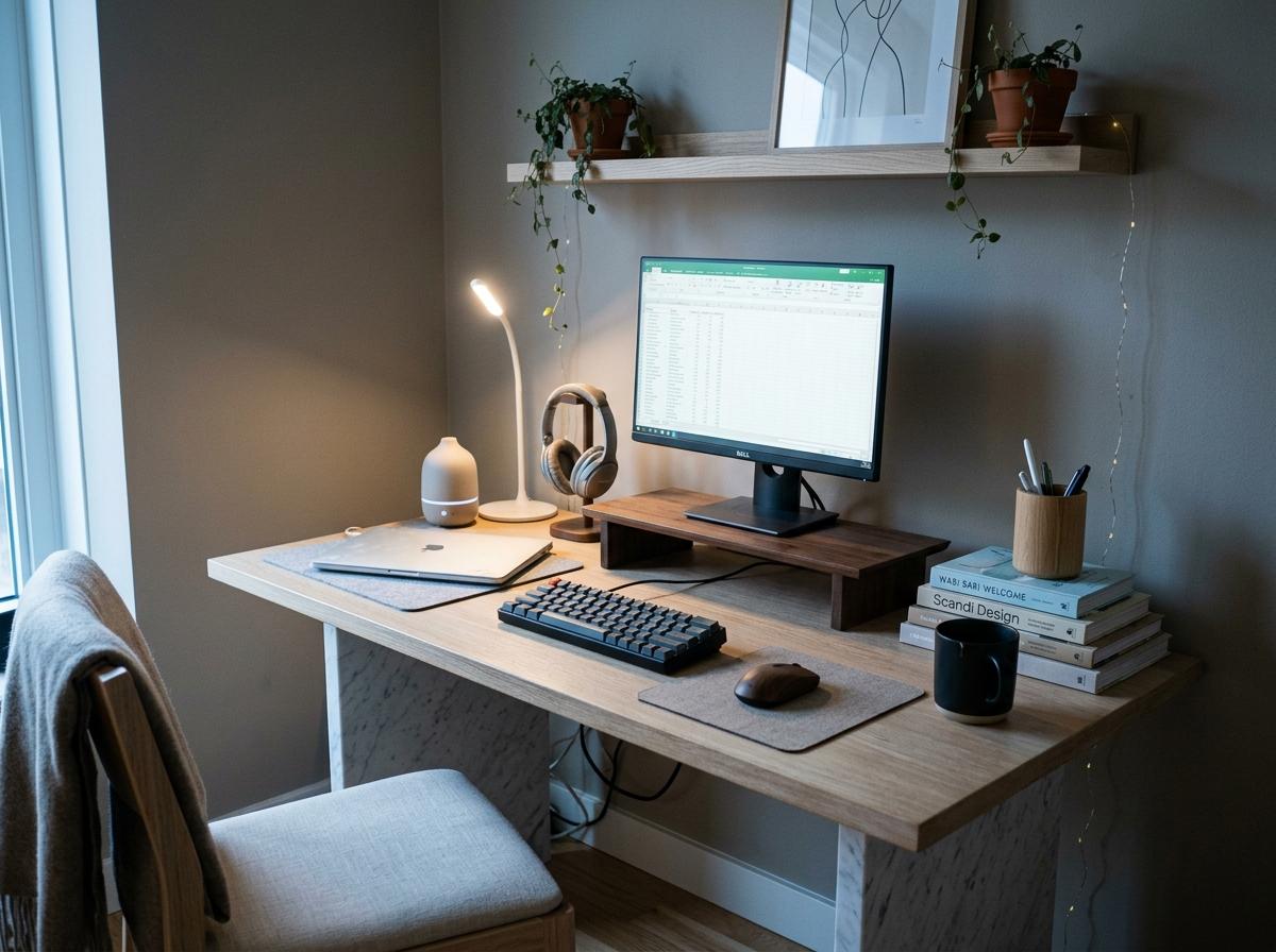 An Organized Workspace With Modern Japandi Office Decor Focus