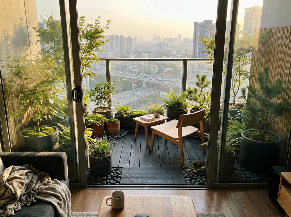 An Urban Escape Boasting A Lush Japandi Balcony Garden