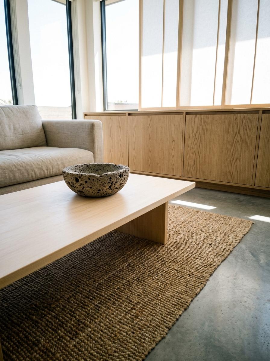 Balanced Elements Of Rough And Smooth In Japandi Living Room Texture