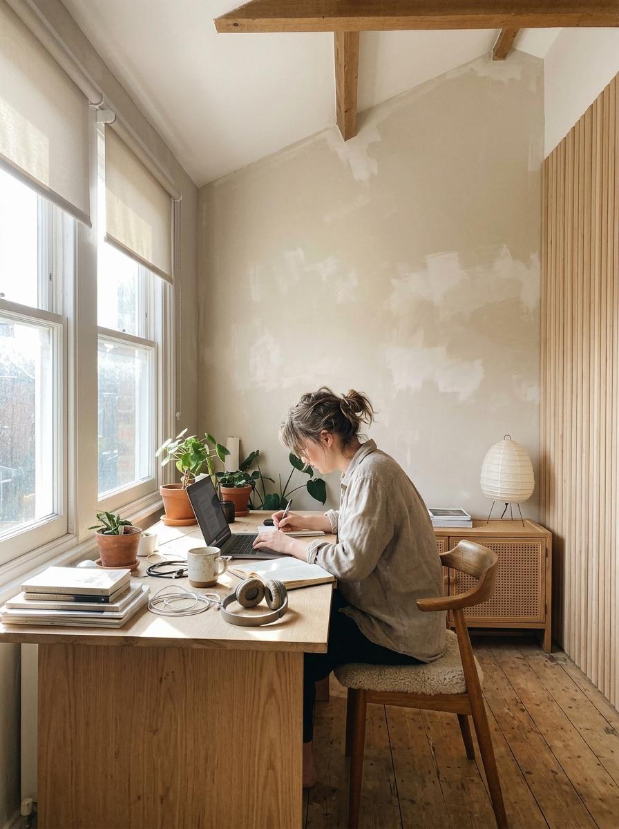 Balanced Work Begins In A Small Japandi Office