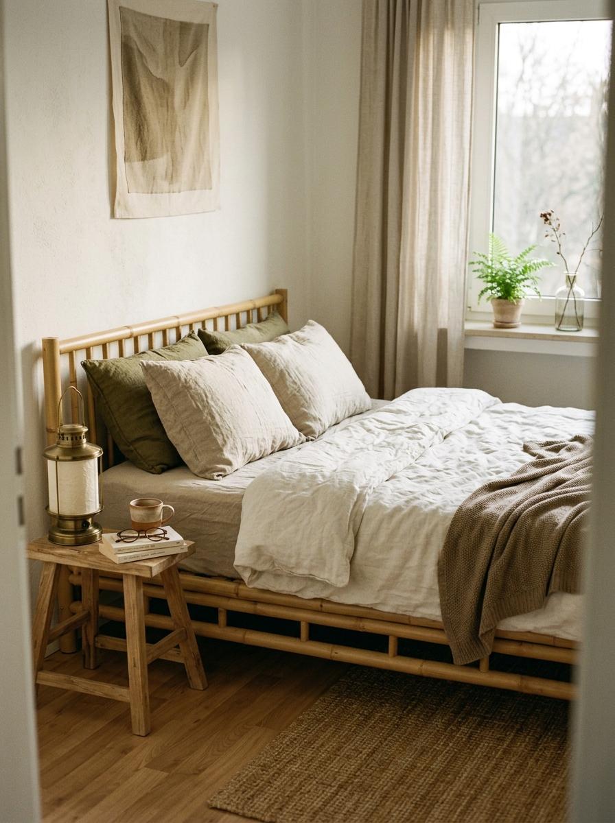 Bamboo And Linen For An Elegant Japandi Bedroom