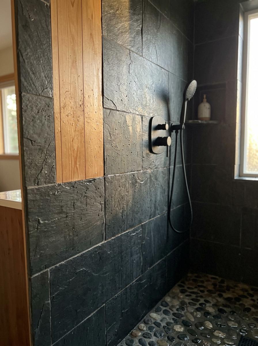 Beautiful Texture Found In This Japandi Bathroom Shower Design