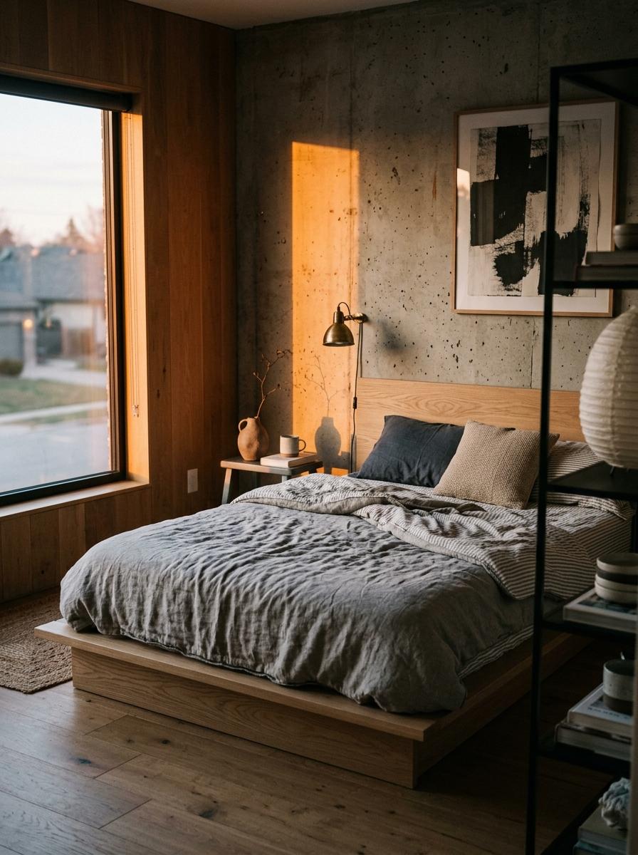 Blending Rich Materials Within A Modern Japandi Bedroom