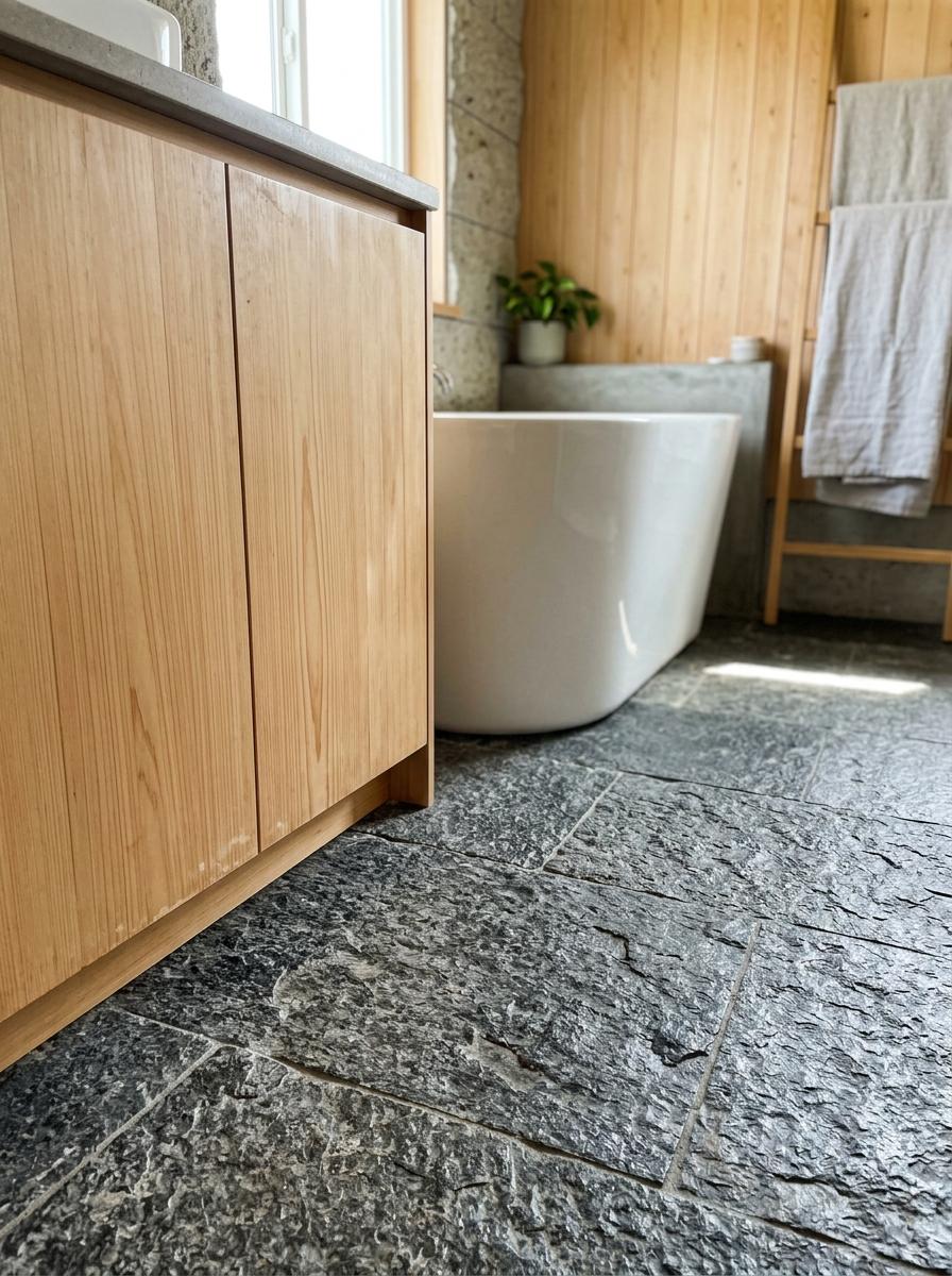 Blending Rough And Smooth Textures In Japandi Bathroom Design