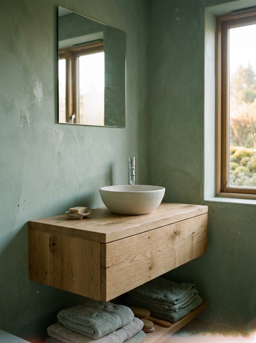 Blending Soft Sage And Oak For A Japandi Bathroom Look