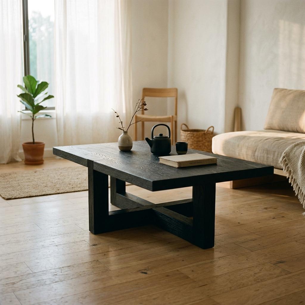 Bold Black Ash Japandi Coffee Table For Contrast Decor