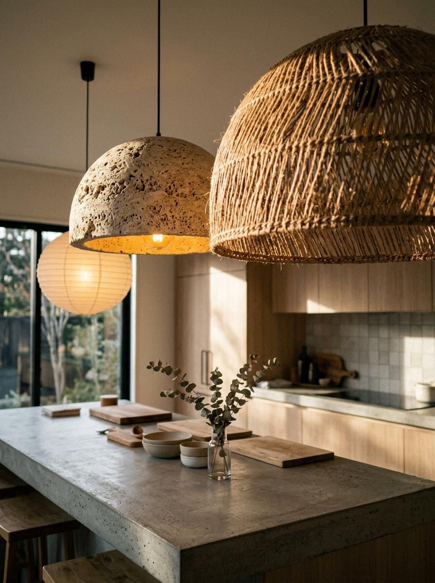 Brighten Your Space With Textured Japandi Kitchen Lighting Styles