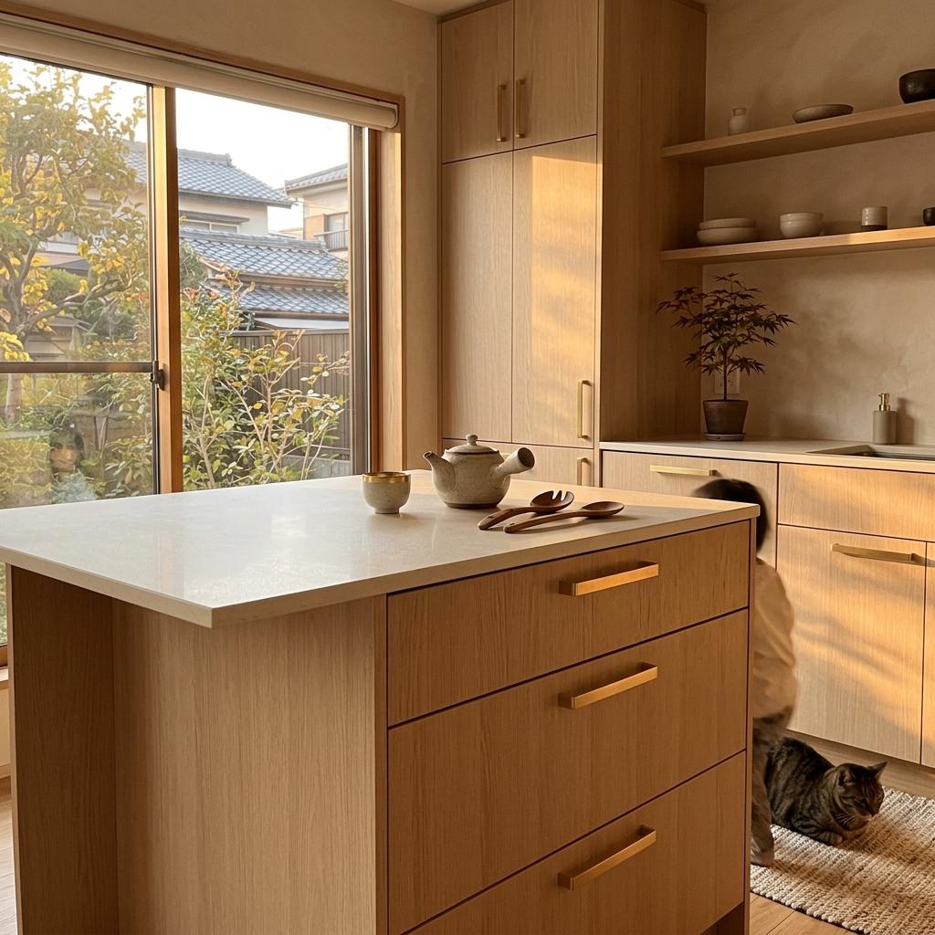 Bringing Golden Tones Into A Modern Warm Japandi Kitchen
