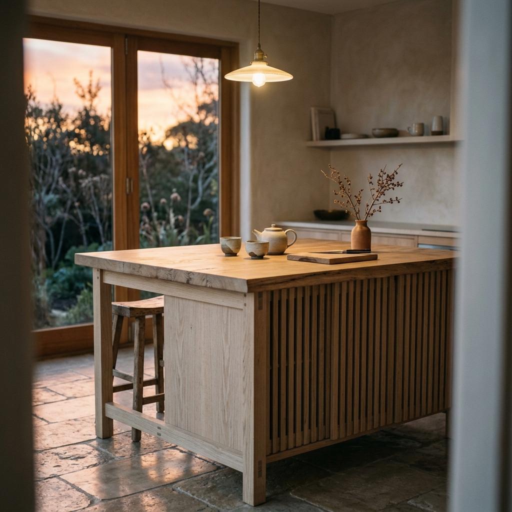 Clean Lines And Natural Materials In A Japandi Kitchen Island