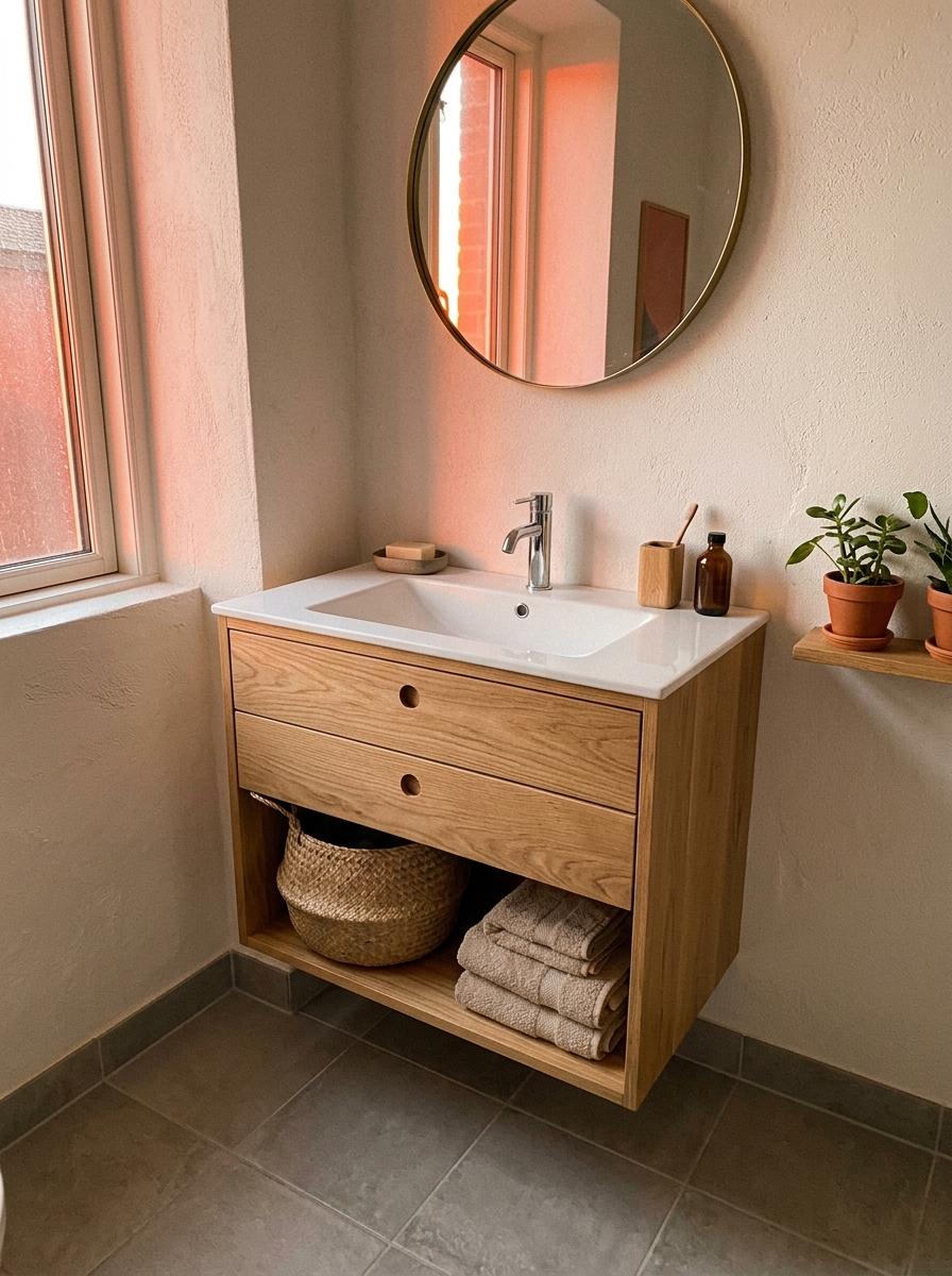 Compact Vanities Designed For Smart Japandi Bathroom Storage Use
