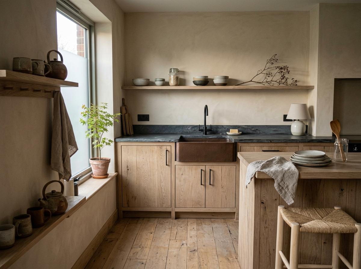 Conscious Materiality In A Modern Sustainable Japandi Kitchen