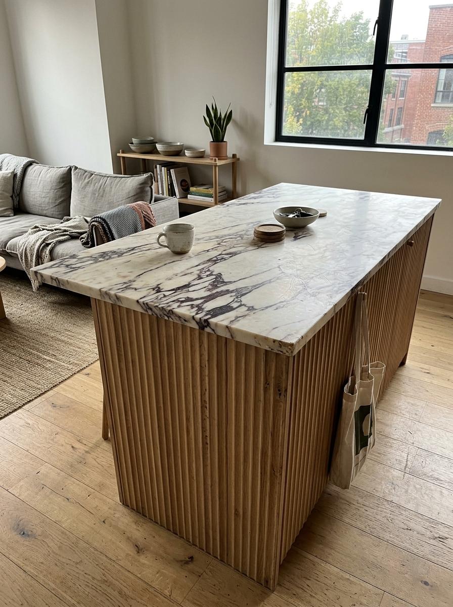Contemporary Living With A Textured Japandi Kitchen Island