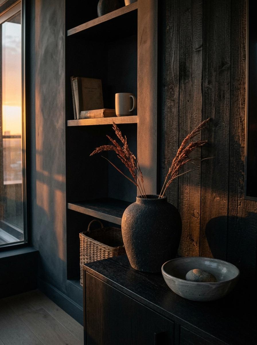 Contrast And Calm Within A Dark Japandi Color Palette