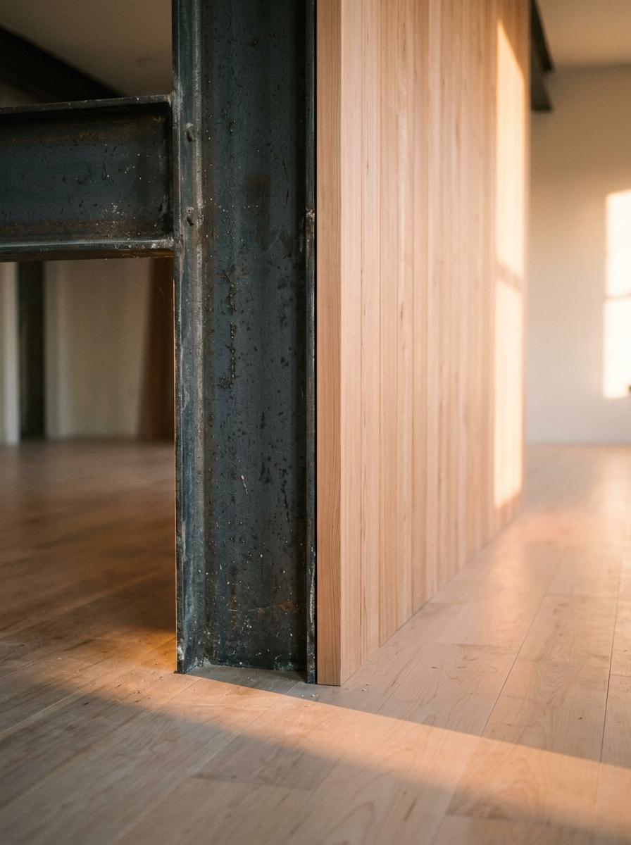 Contrast Between Industrial Metal And Japandi Wood
