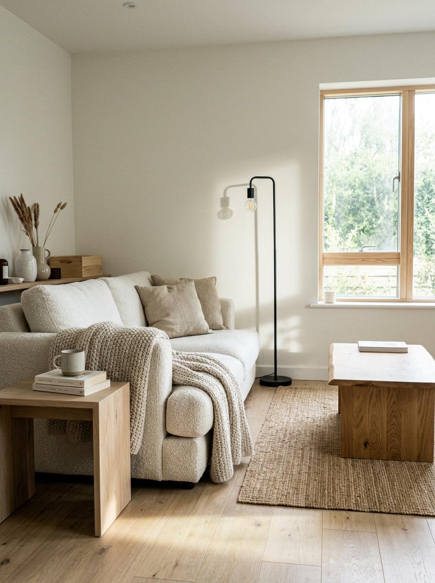 Cozy Textures Define This Contemporary Japandi Living Space