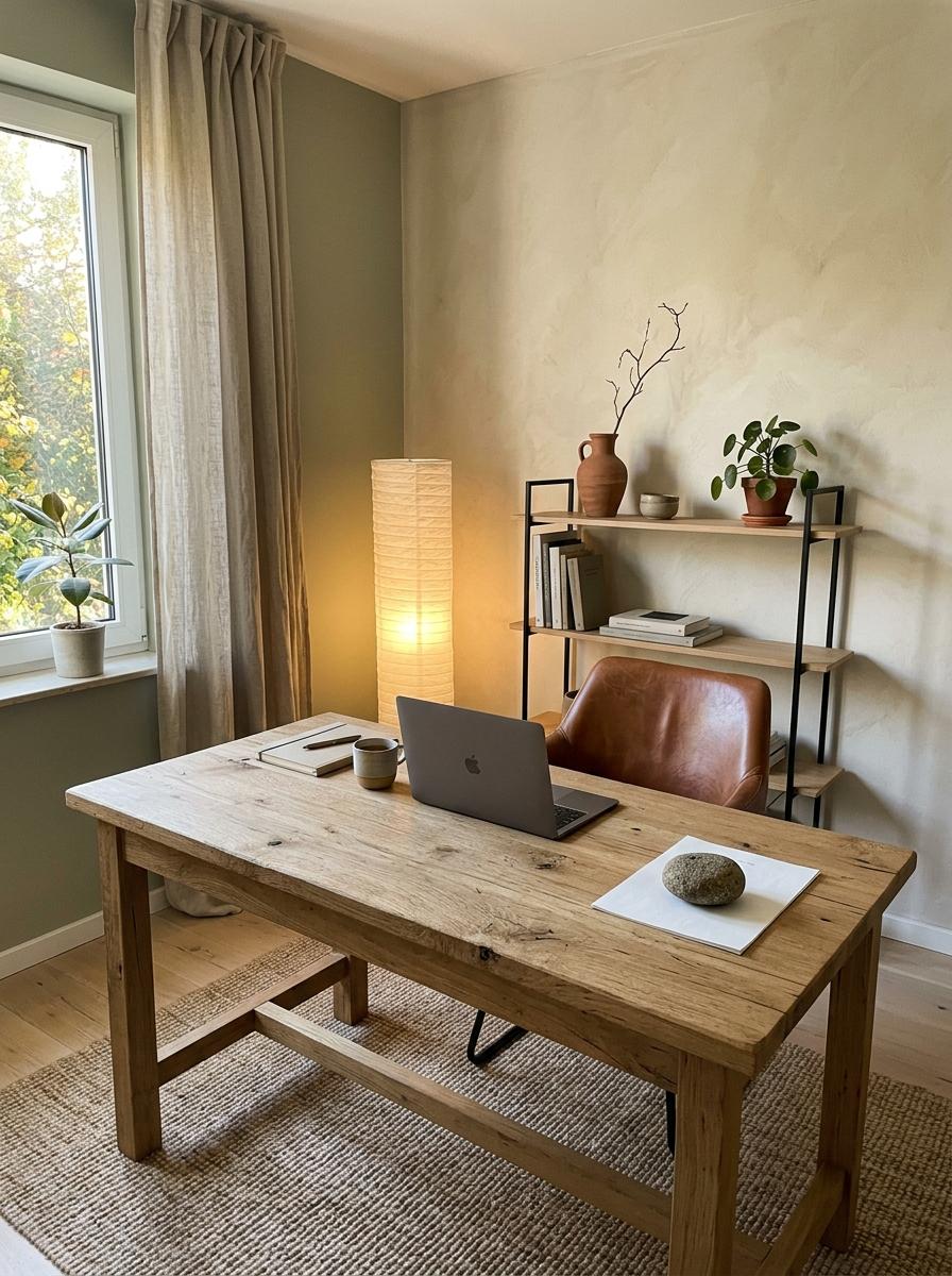 Create A Calm Work Environment With Cozy Japandi Office Style