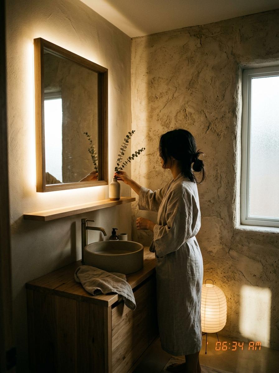 Create A Quiet Atmosphere With A Backlit Japandi Bathroom Mirror