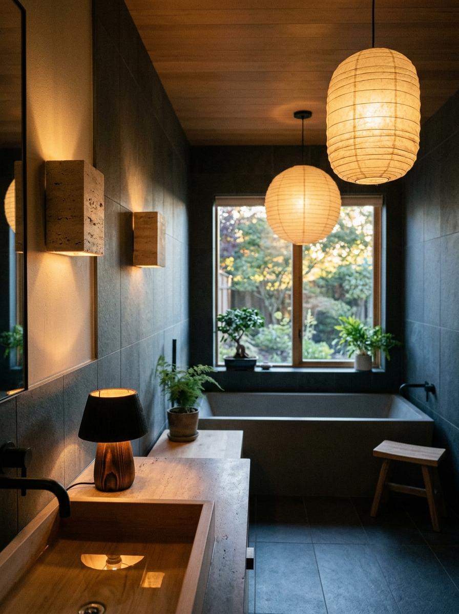 Create A Quiet Spa Feel With Japandi Bathroom Lighting