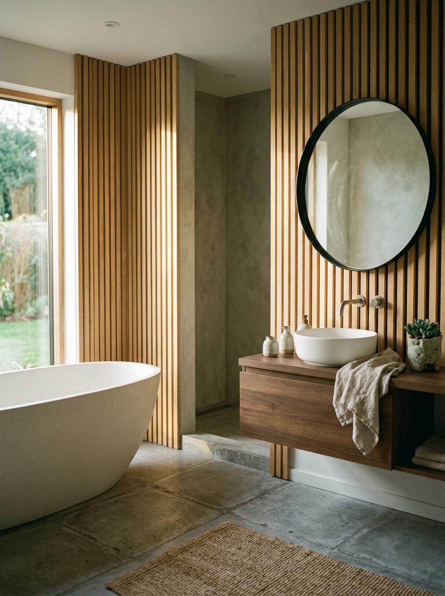 Create Texture With Wood Slats In Japandi Bathrooms