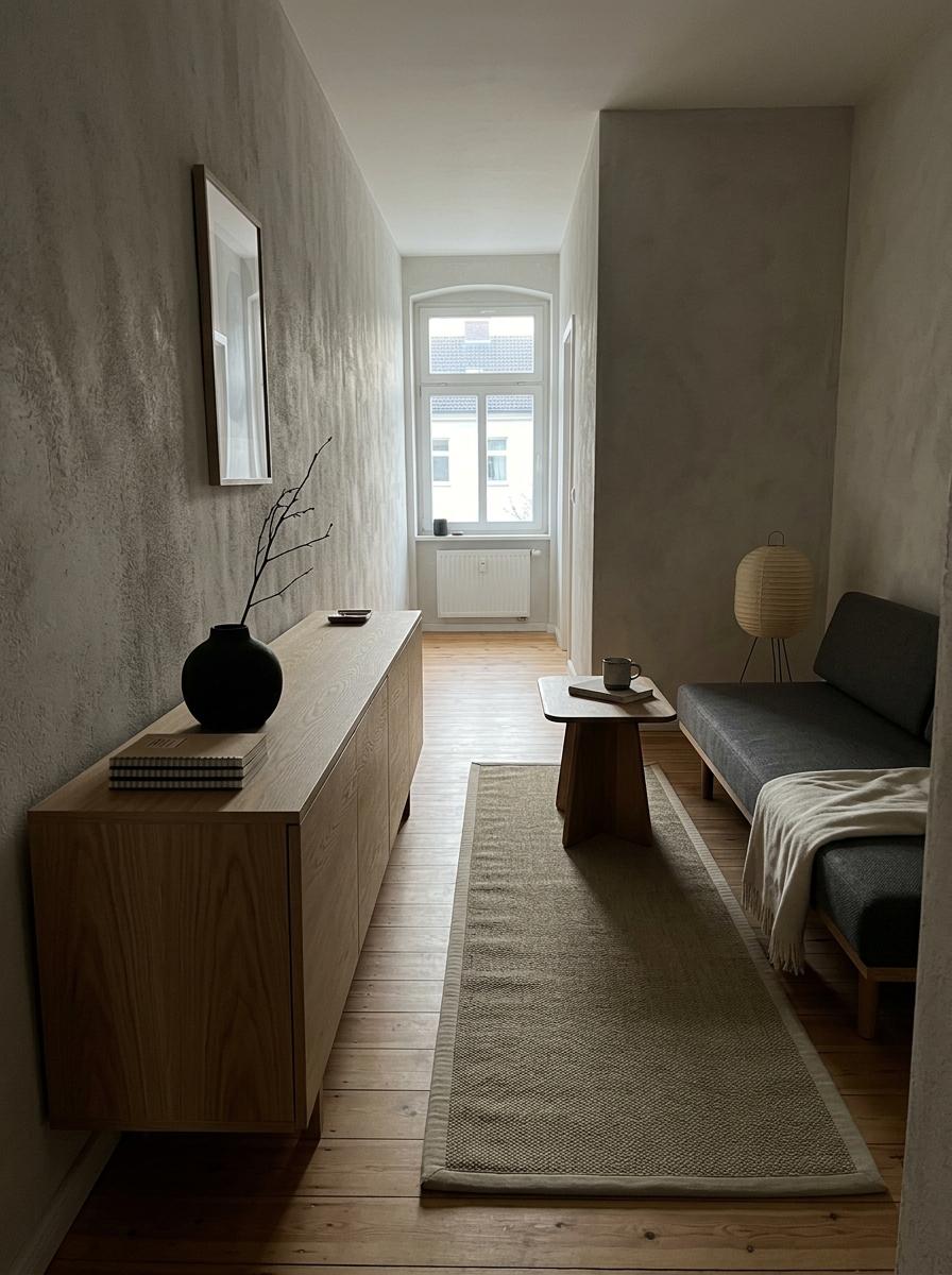 Creating Flow Within A Narrow Small Japandi Living Room