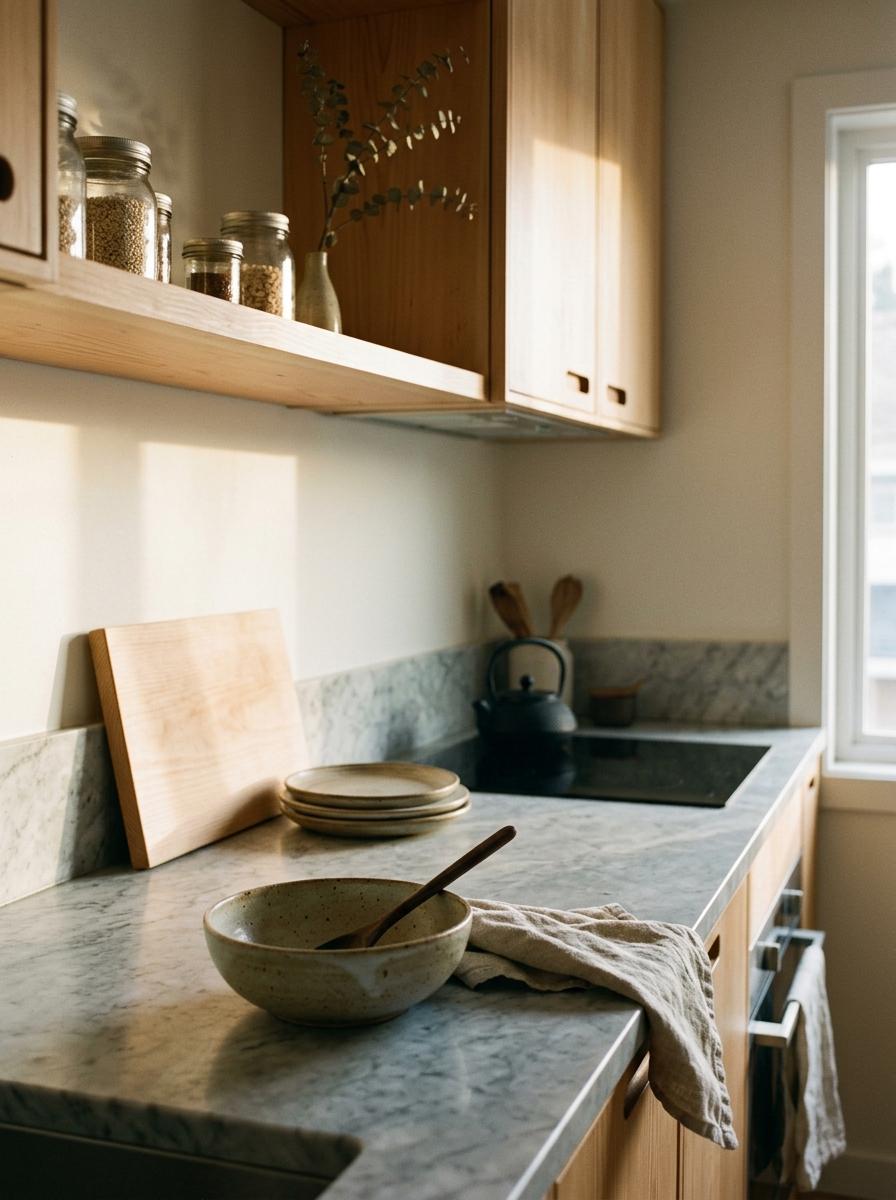 Curated Essentials For A Small Japandi Kitchen Layout