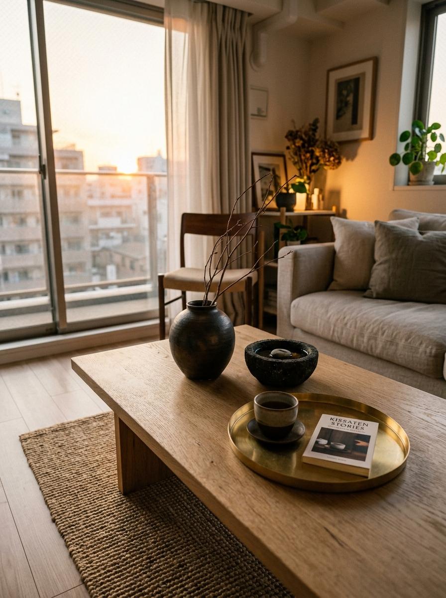 Curated Living Space Showcasing Elegant Japandi Coffee Table Art