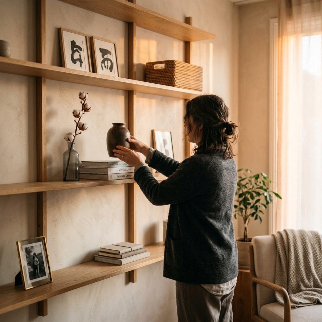 Curating A Balanced Look With Japandi Living Room Shelving