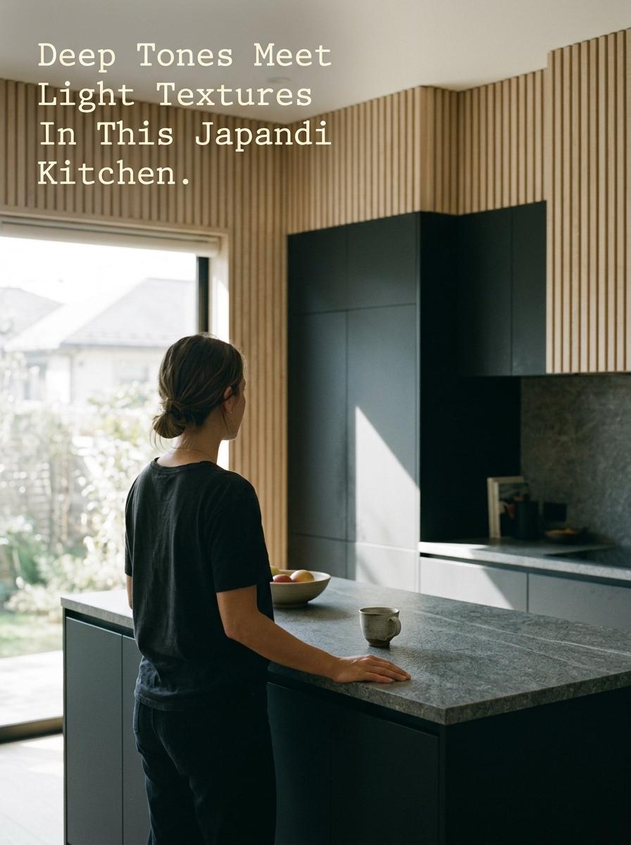 Deep Tones Meet Light Textures In This Japandi Kitchen