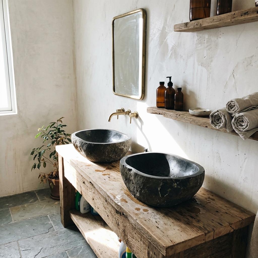 Discover Organic Textures Inside This Unique Japandi Master Bathroom