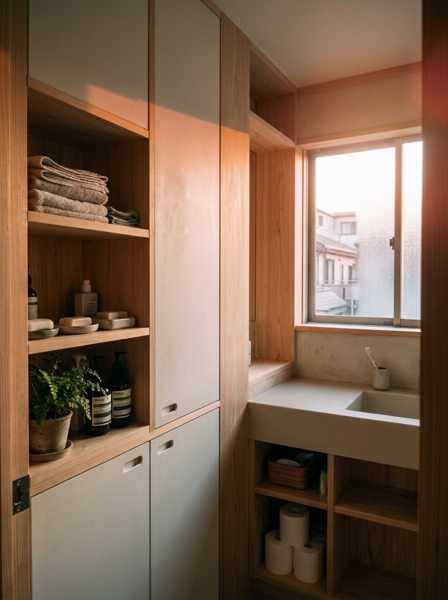 Discover The Utility Of Built In Japandi Bathroom Storage Systems