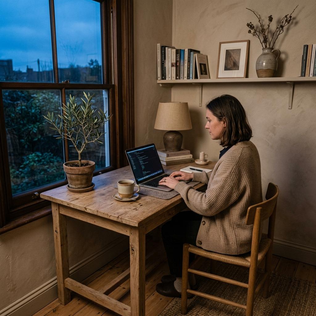 Discover The Warmth Of A Small Japandi Office Workspace