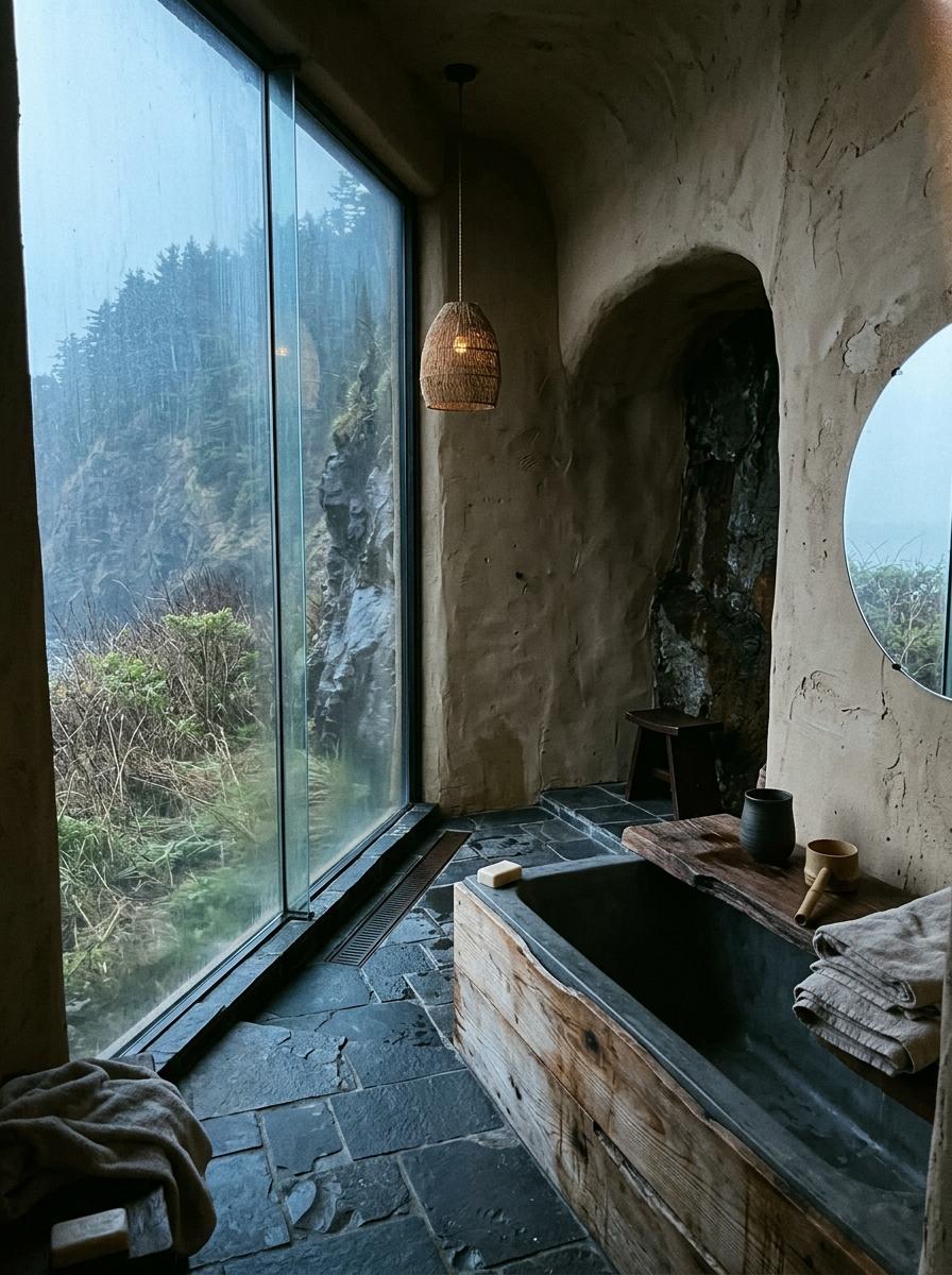 Earth Tones Define This Nature Inspired Japandi Bathroom