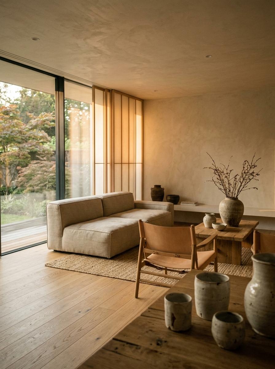 Earth Tones Defining A Contemporary Organic Japandi Living Room