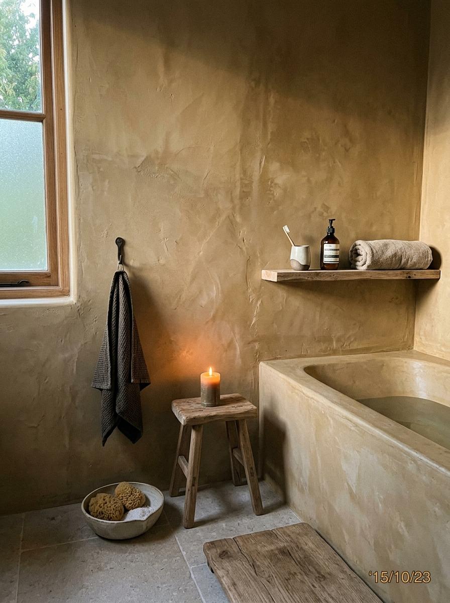 Earthy Clay And Plaster Textures In Japandi Bathrooms