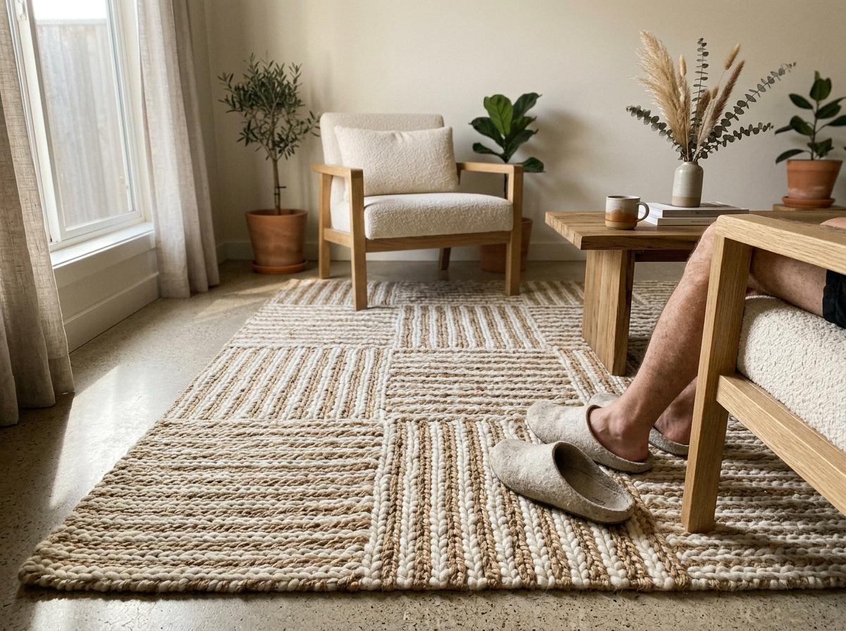 Earthy Elements In A Beautiful Japandi Living Room Rug