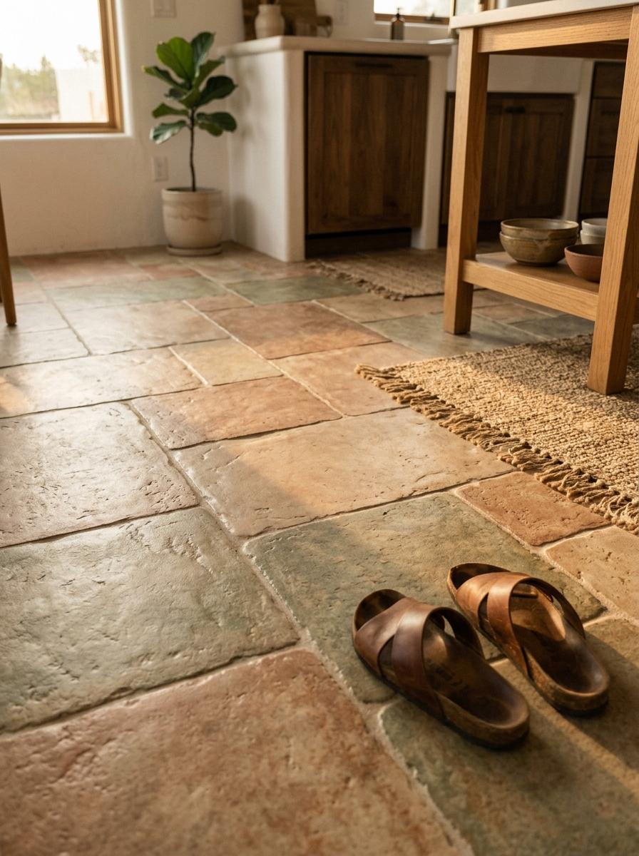 Earthy Palettes Meet Japandi Kitchen Floor Tiles