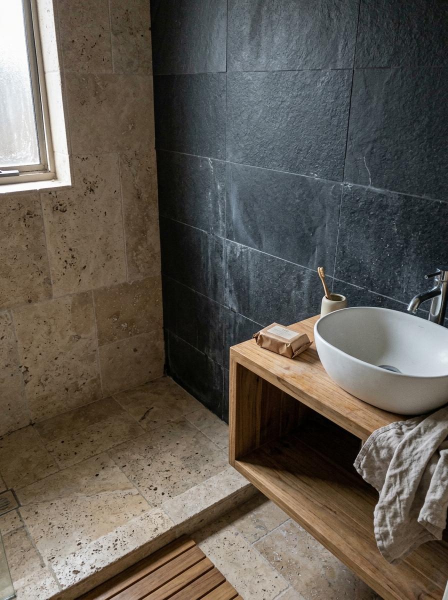 Earthy Textures: The Foundation Of This Japandi Bathroom Tiles Project