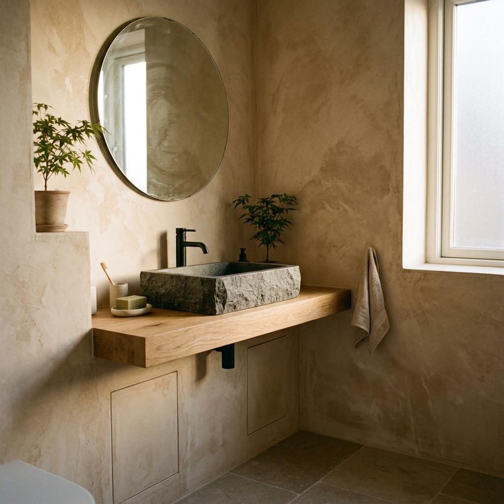 Earthy Tones In A Modern Japandi Bathroom Suite