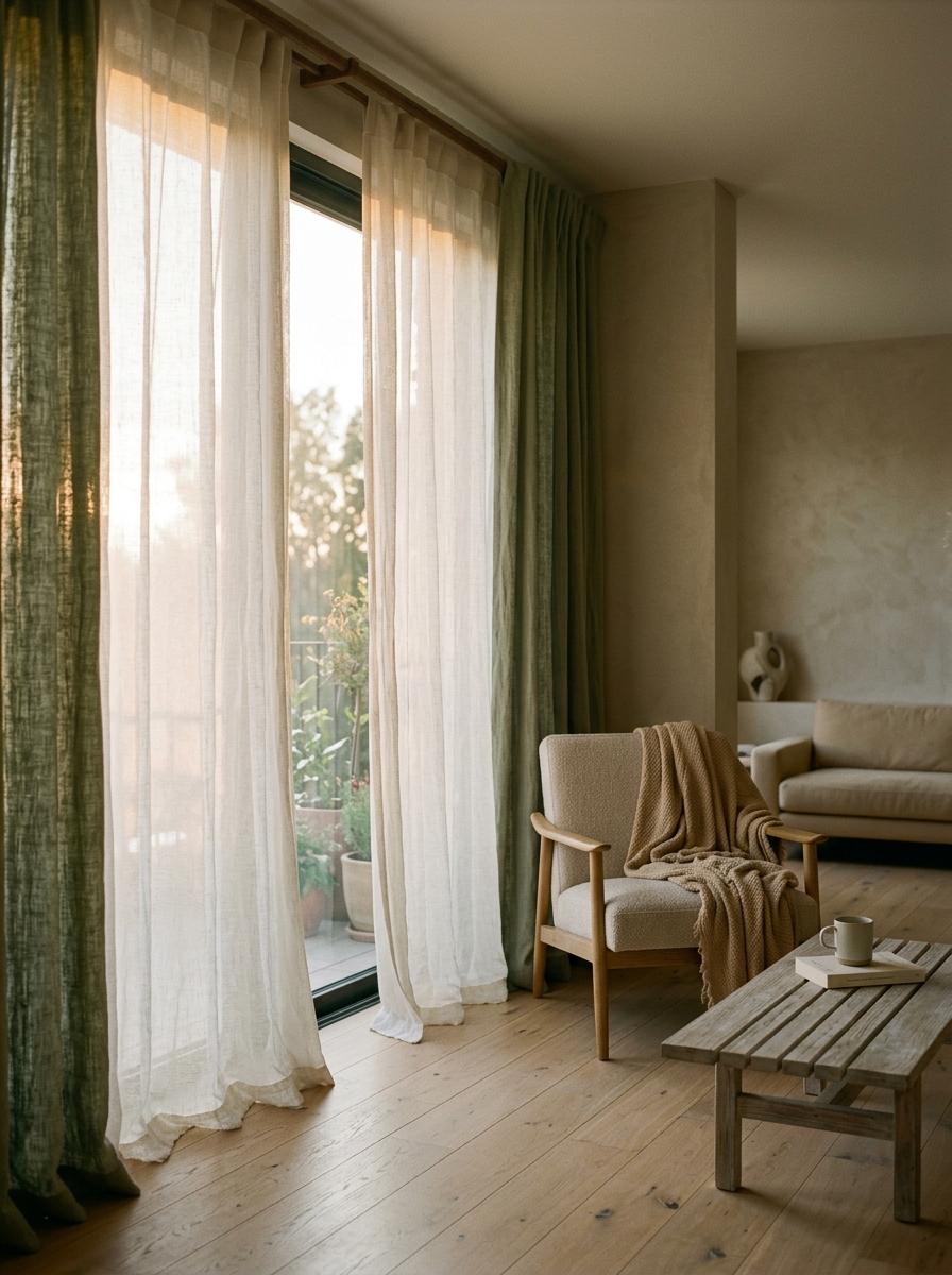 Earthy Tones Meet Modern Japandi Living Room Curtains