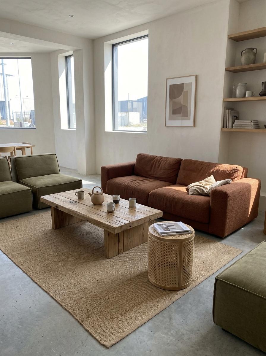 Elegant Earth Tone Japandi Living Room Furniture Arrangements