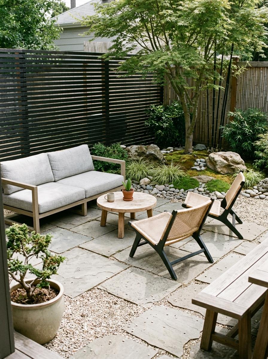 Elegant Outdoor Living Areas Featuring Japandi Design Aesthetics