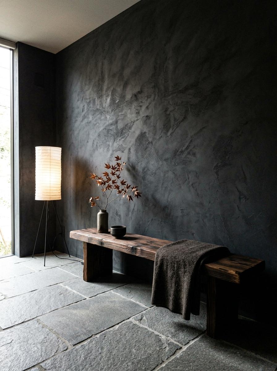 Elegant Shadows Define This Modern Moody Japandi Sanctuary